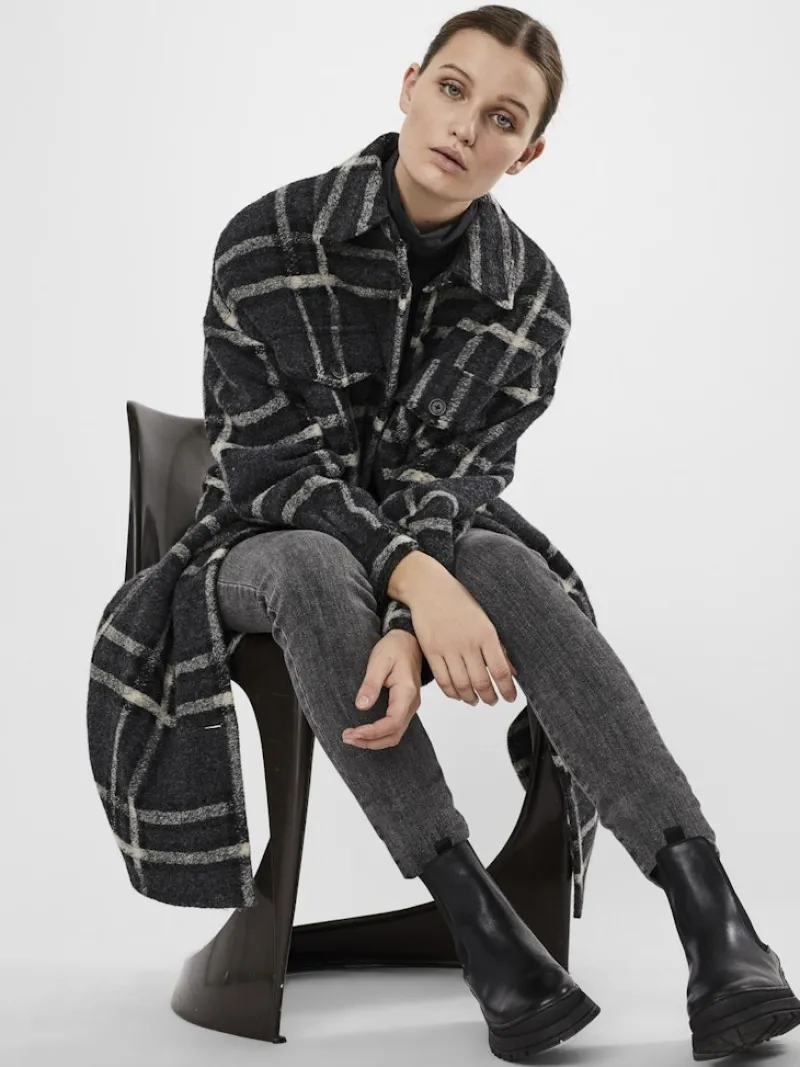 Vero Moda Jacken*VMCHRISSIEQUILT LONG CHECK SHIRT GA Dark Grey Melange