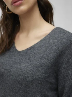 Vero Moda Pullover & Sweatshirts*VMCREWLEFILE LS V-NECK BLOUSE NOOS Medium Grey Melange