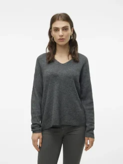 Vero Moda Pullover & Sweatshirts*VMCREWLEFILE LS V-NECK BLOUSE NOOS Medium Grey Melange