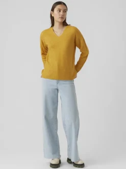 Vero Moda Pullover & Sweatshirts*VMCREWLEFILE LS V-NECK BLOUSE NOOS Golden Yellow
