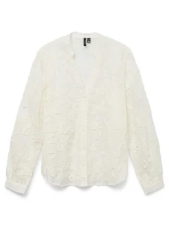 Vero Moda Blusen*VMDAISY LS DETAIL TOP WVN Cloud Dancer