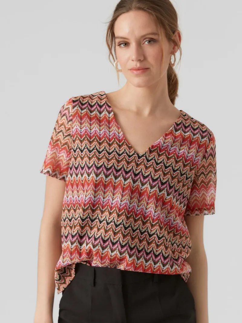 Vero Moda Shirts*VMDICTE SS V-NECK TOP JRS Bittersweet