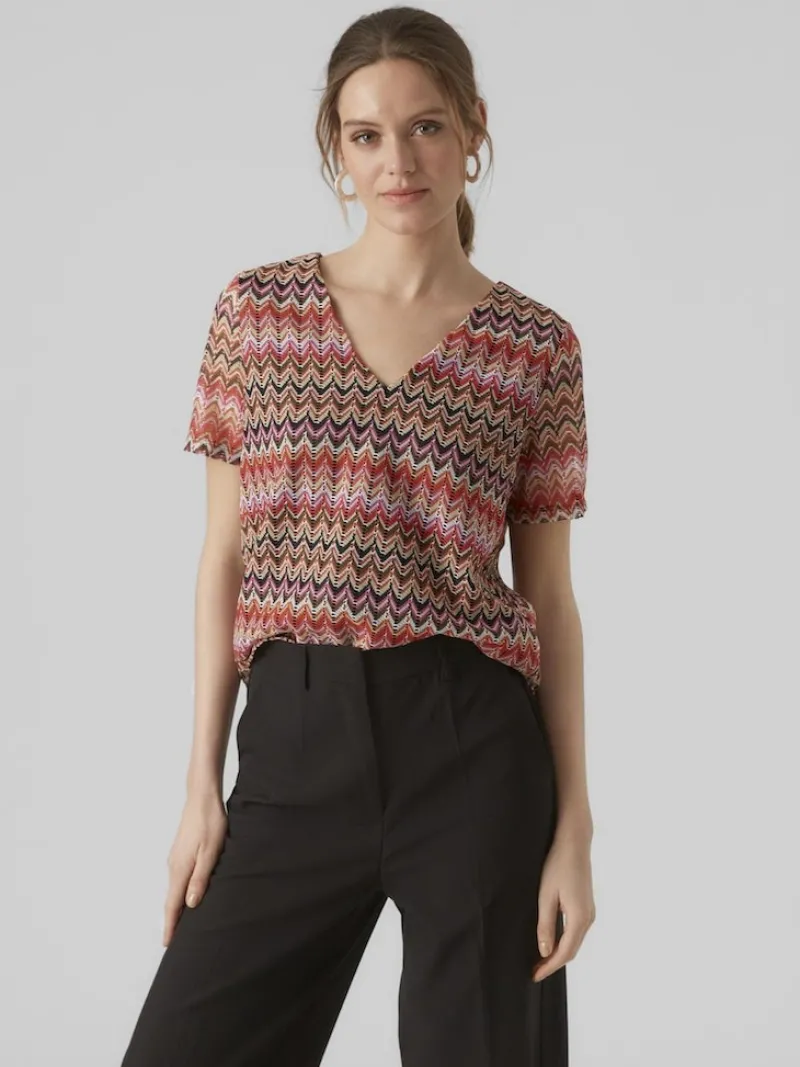 Vero Moda Shirts*VMDICTE SS V-NECK TOP JRS Bittersweet