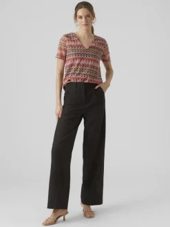 Vero Moda Shirts*VMDICTE SS V-NECK TOP JRS Bittersweet