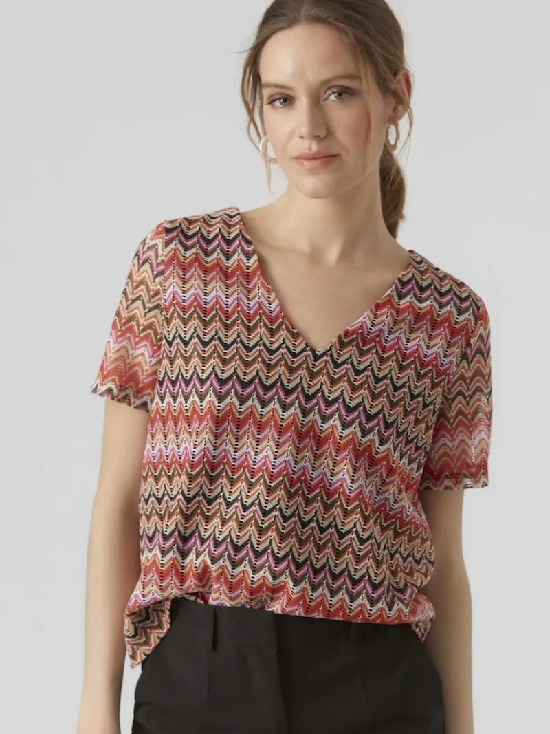 Vero Moda Shirts*VMDICTE SS V-NECK TOP JRS Bittersweet