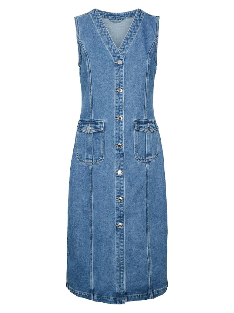 Vero Moda Kleider*VMEDEN SL CALF DNM VEST GU3205 Medium Blue Denim