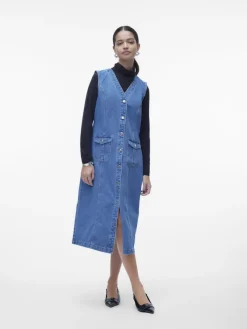 Vero Moda Kleider*VMEDEN SL CALF DNM VEST GU3205 Medium Blue Denim