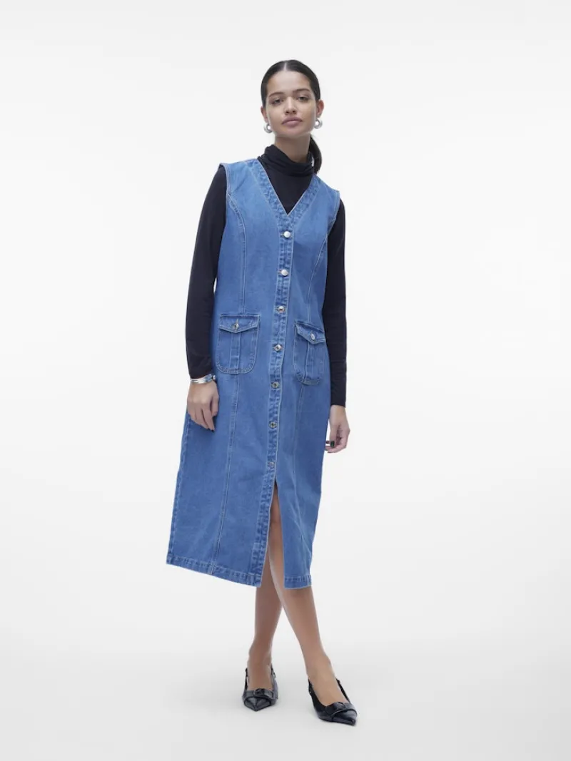 Vero Moda Kleider*VMEDEN SL CALF DNM VEST GU3205 Medium Blue Denim