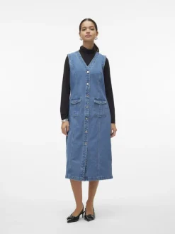 Vero Moda Kleider*VMEDEN SL CALF DNM VEST GU3205 Medium Blue Denim