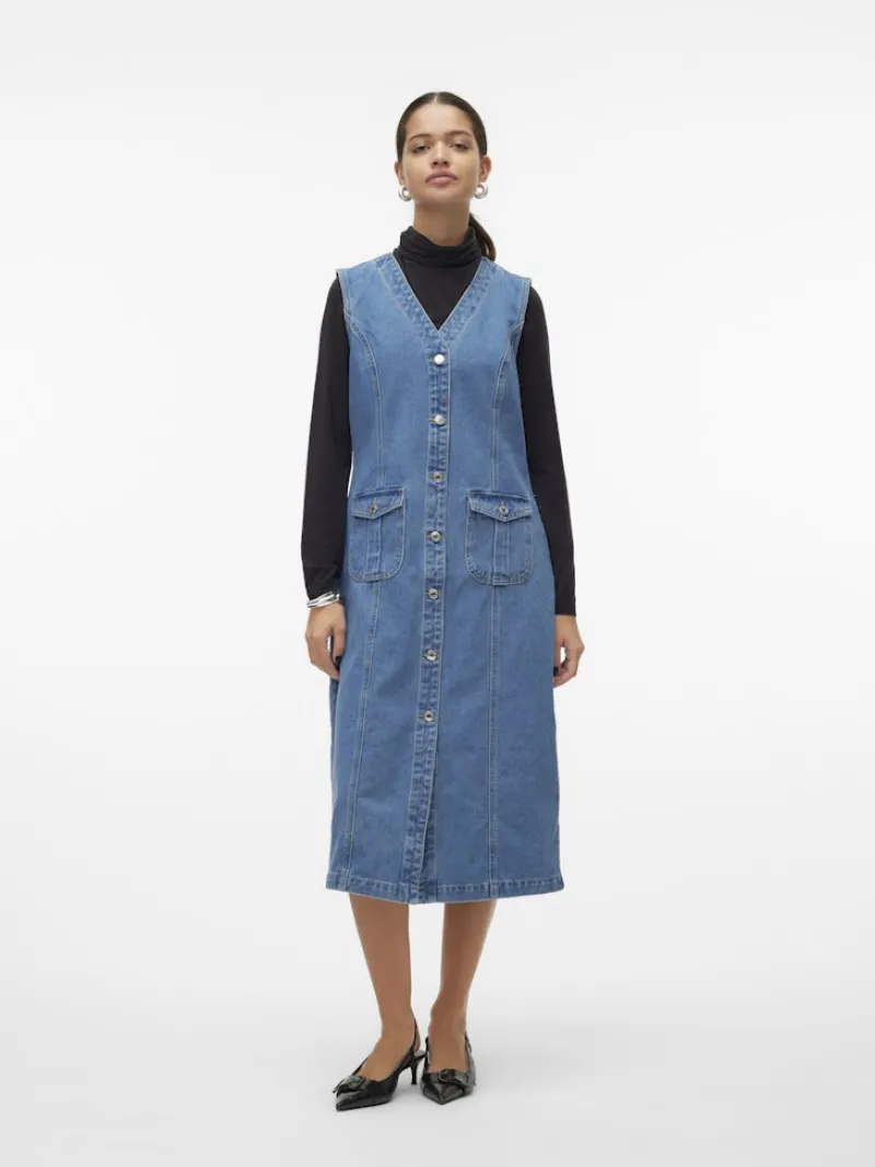 Vero Moda Kleider*VMEDEN SL CALF DNM VEST GU3205 Medium Blue Denim