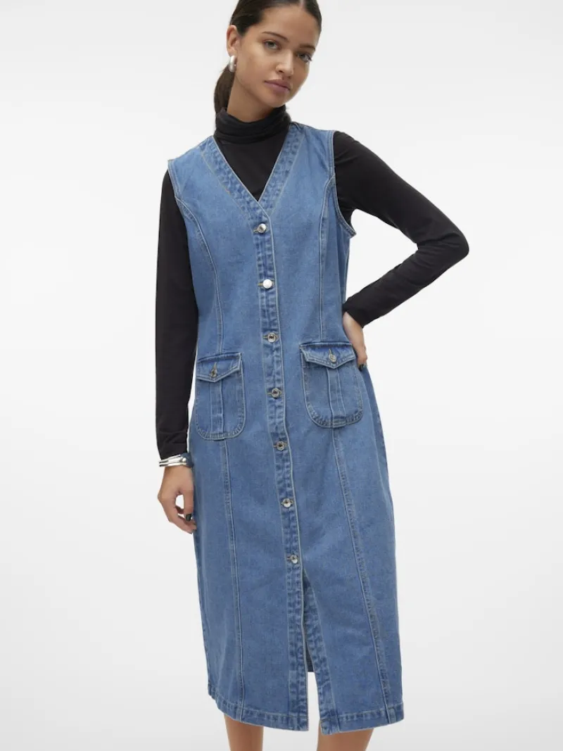 Vero Moda Kleider*VMEDEN SL CALF DNM VEST GU3205 Medium Blue Denim