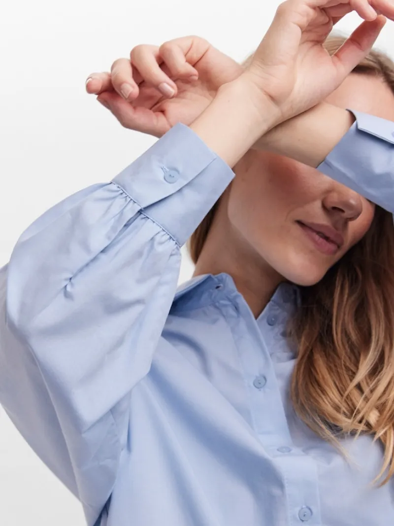 Vero Moda Blusen*VMELLA L/S BASIC SHIRT NOOS Cashmere Blue