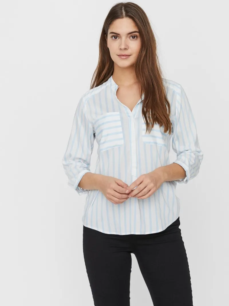 Vero Moda Blusen*VMERIKA STRIPE 3/4 SHIRT TOP WVNE10 snow white2