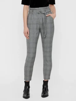 Vero Moda Hosen*VMEVA HR LOOSE PAPERBAG CHECK P GA NOOS grey