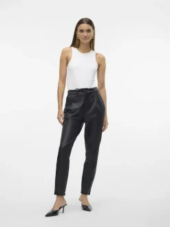 Vero Moda Hosen*VMEVA MW LOOSE STRING COATED PANT NOOS Black