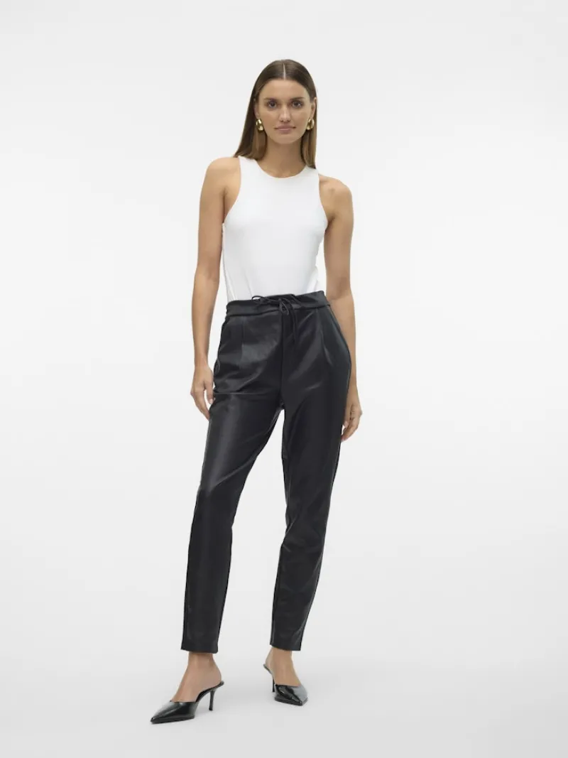 Vero Moda Hosen*VMEVA MW LOOSE STRING COATED PANT NOOS Black
