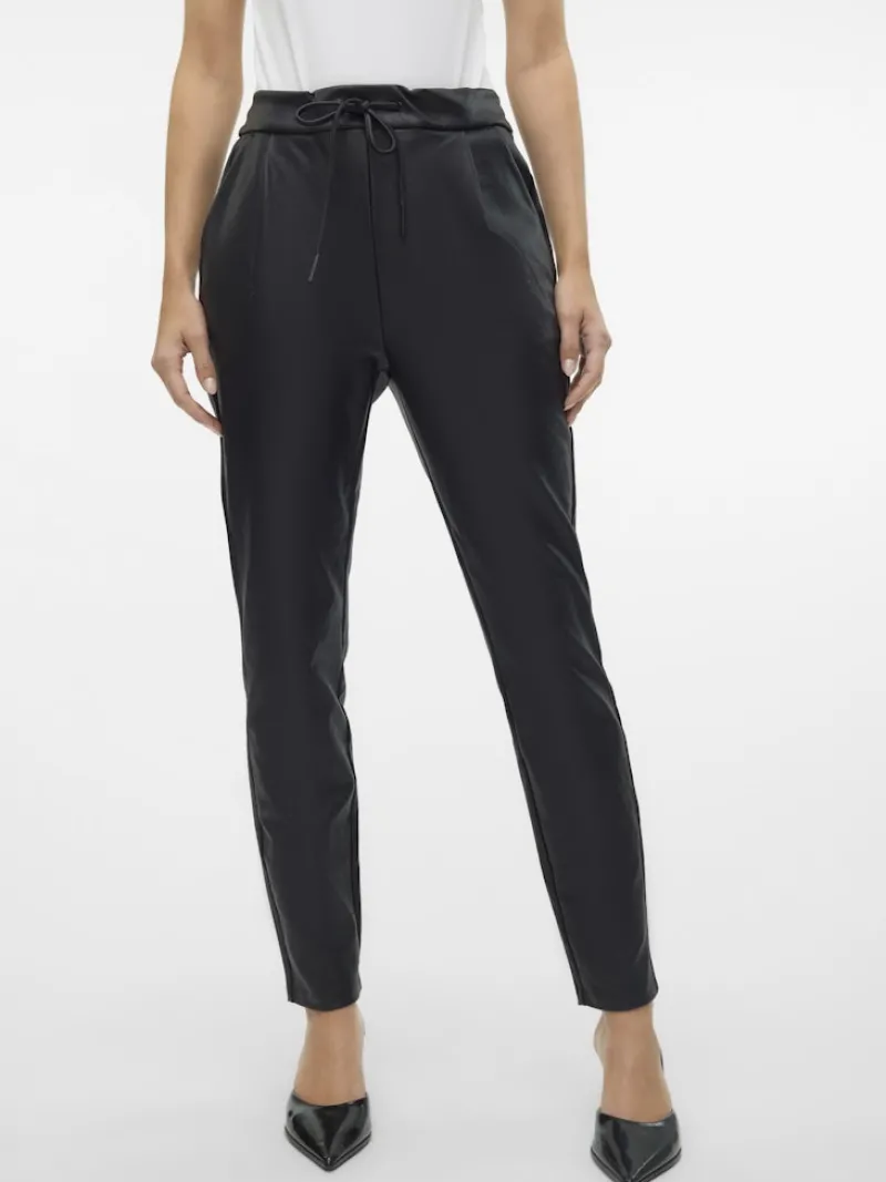 Vero Moda Hosen*VMEVA MW LOOSE STRING COATED PANT NOOS Black