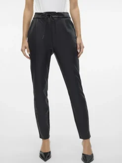 Vero Moda Hosen*VMEVA MW LOOSE STRING COATED PANT NOOS Black