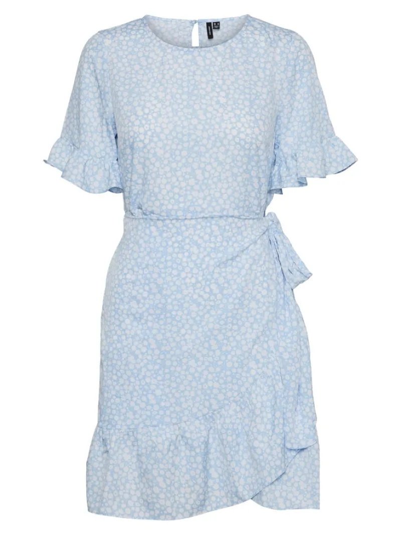 Vero Moda Kleider*VMHENNA 2/4 O-NECK SHORT DRESS NOOS blue bell