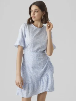 Vero Moda Kleider*VMHENNA 2/4 O-NECK SHORT DRESS NOOS blue bell