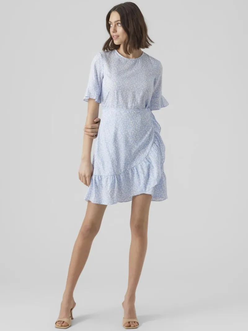 Vero Moda Kleider*VMHENNA 2/4 O-NECK SHORT DRESS NOOS blue bell