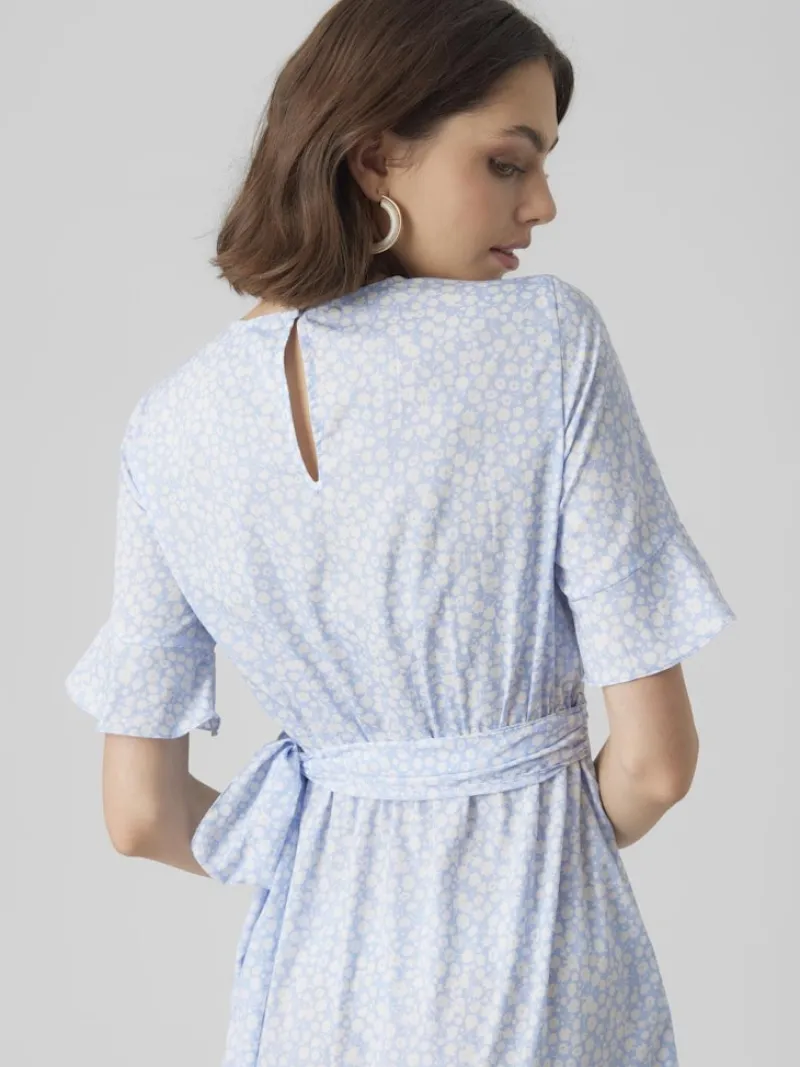 Vero Moda Kleider*VMHENNA 2/4 O-NECK SHORT DRESS NOOS blue bell