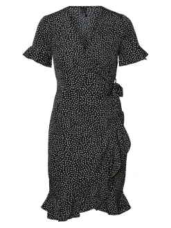 Vero Moda Kleider*VMHENNA 2/4 WRAP FRILL DRESS NOOS Black