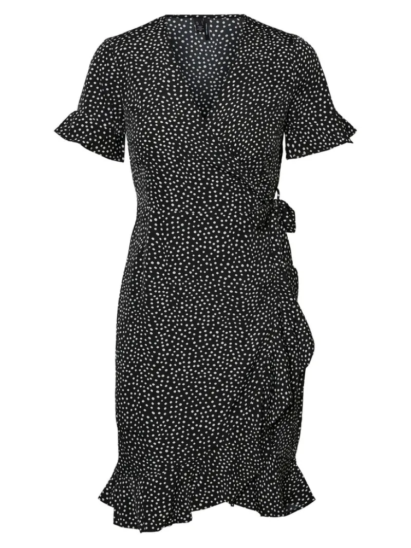 Vero Moda Kleider*VMHENNA 2/4 WRAP FRILL DRESS NOOS Black