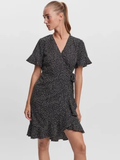 Vero Moda Kleider*VMHENNA 2/4 WRAP FRILL DRESS NOOS Black
