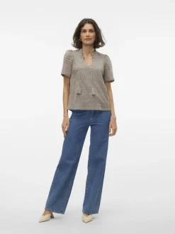 Vero Moda Blusen*VMHONEY LACE S/S TASSEL TOP WVN GA moon rock