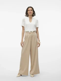 Vero Moda Blusen*VMHONEY LACE S/S TASSEL TOP WVN GA Snow White