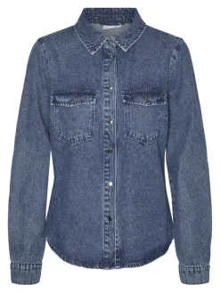 Vero Moda Blusen*VMJENNIE LS DENIM SHIRT MIX GA NOOS Medium Blue Denim