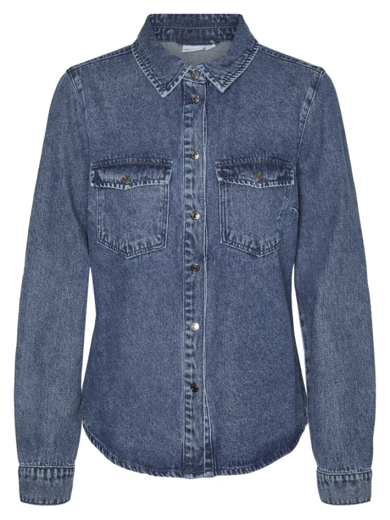 Vero Moda Blusen*VMJENNIE LS DENIM SHIRT MIX GA NOOS Medium Blue Denim