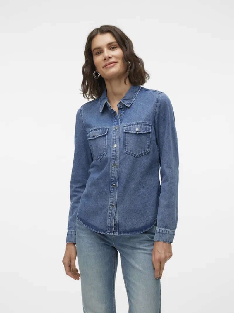 Vero Moda Blusen*VMJENNIE LS DENIM SHIRT MIX GA NOOS Medium Blue Denim