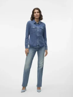 Vero Moda Blusen*VMJENNIE LS DENIM SHIRT MIX GA NOOS Medium Blue Denim
