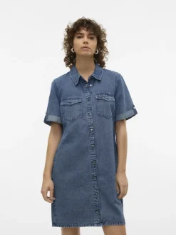 Vero Moda Kleider*VMJENNIE SS SHORT DENIM DRESS GA NOOS Medium Blue Denim