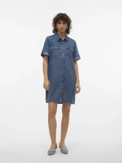 Vero Moda Kleider*VMJENNIE SS SHORT DENIM DRESS GA NOOS Medium Blue Denim