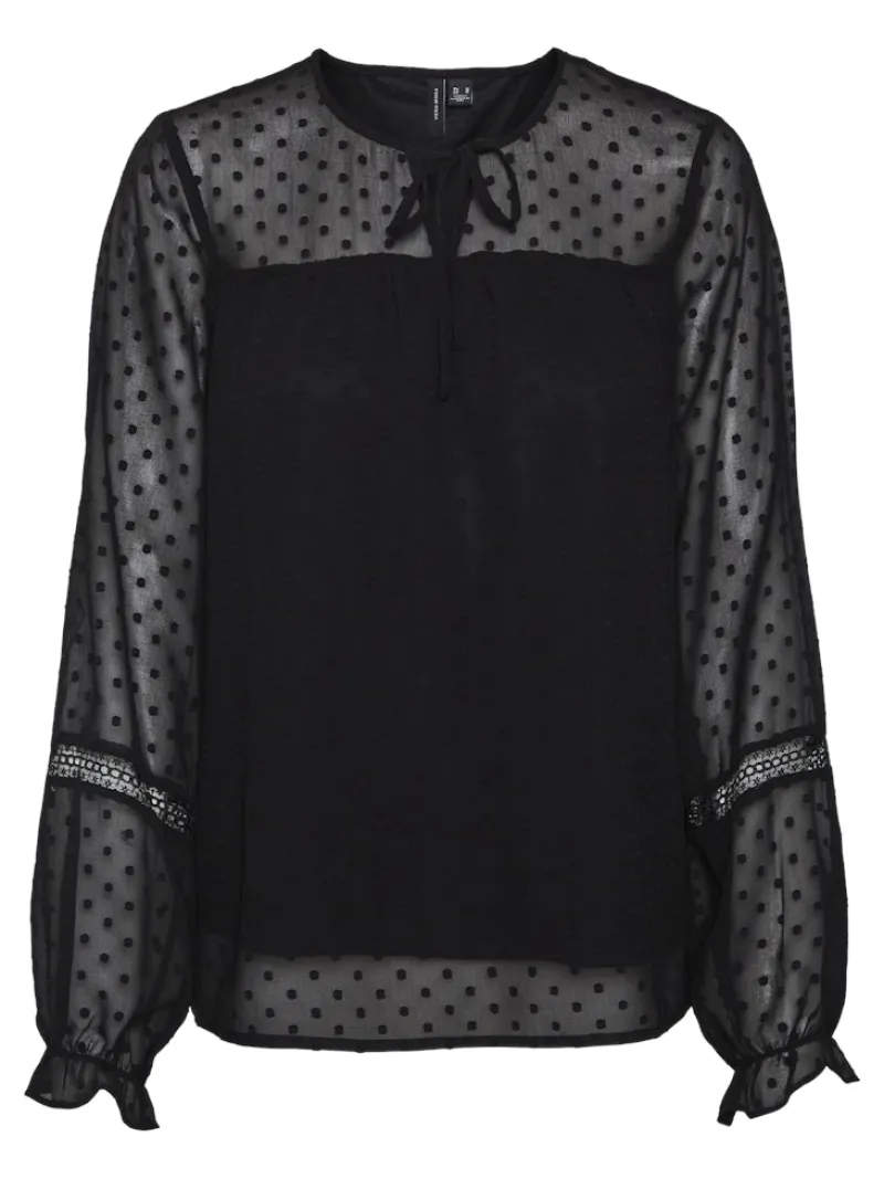 Vero Moda Blusen*VMLEAH LS LACE TOP WVN GA NOOS Black