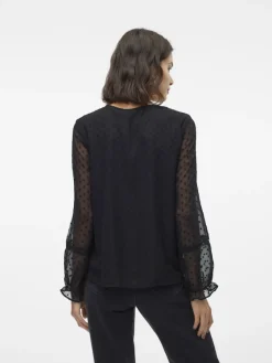 Vero Moda Blusen*VMLEAH LS LACE TOP WVN GA NOOS Black