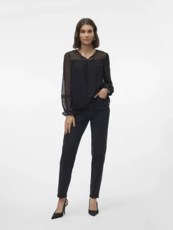 Vero Moda Blusen*VMLEAH LS LACE TOP WVN GA NOOS Black