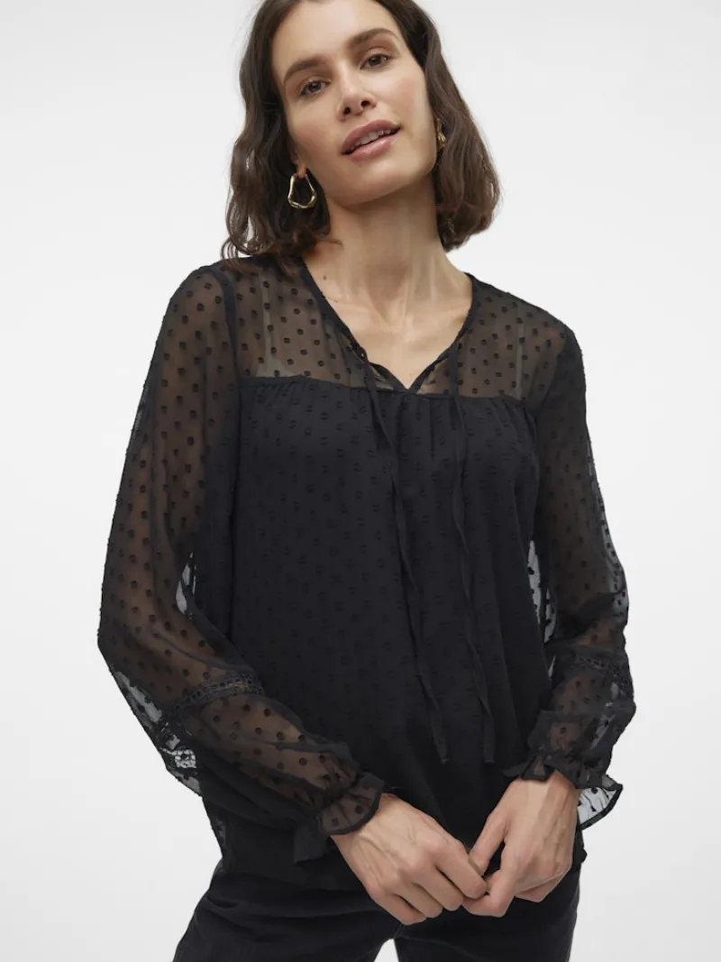 Vero Moda Blusen*VMLEAH LS LACE TOP WVN GA NOOS Black