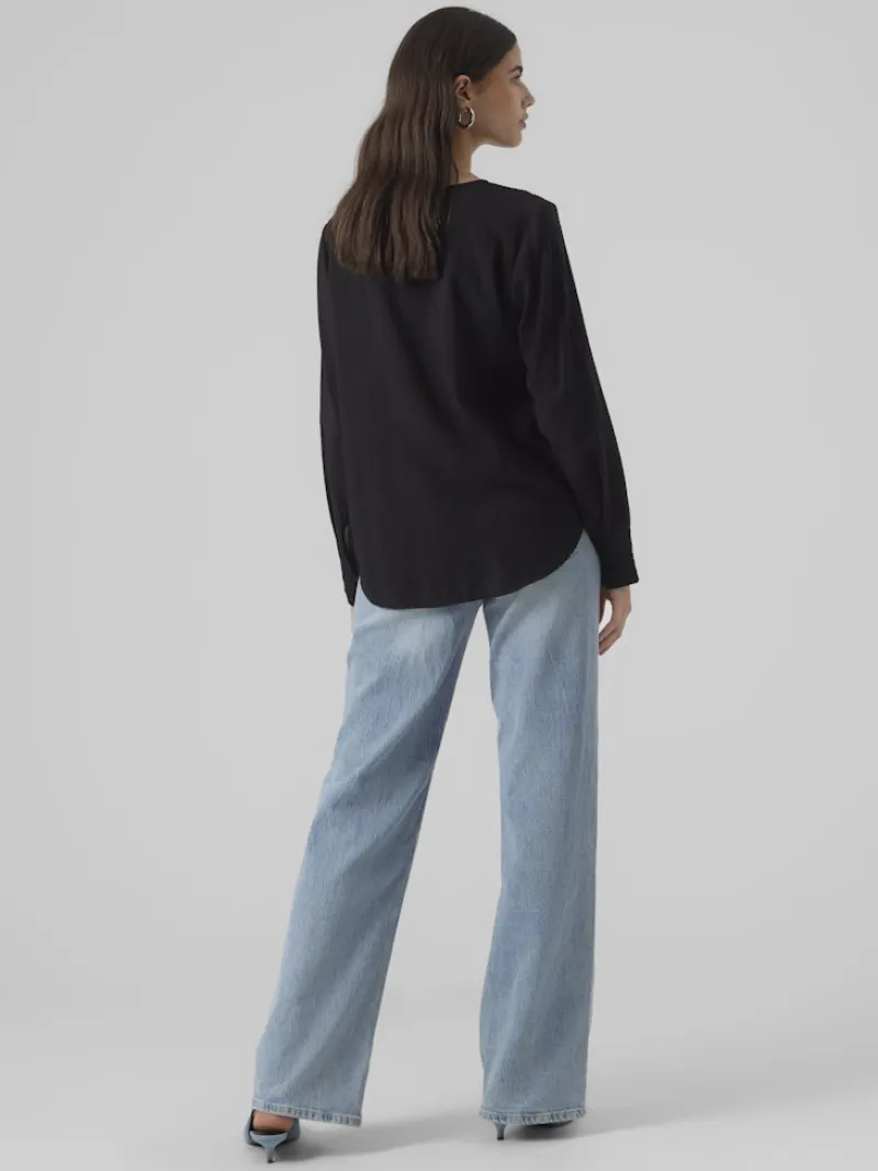Vero Moda Blusen*VMLENA LS PLEAT TOP WVN NOOS Black