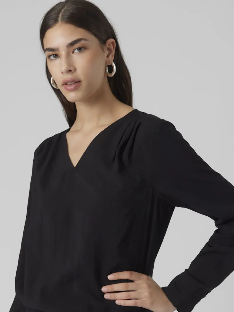 Vero Moda Blusen*VMLENA LS PLEAT TOP WVN NOOS Black