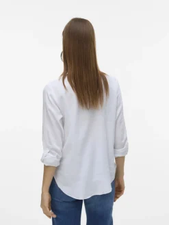 Vero Moda Blusen*VMLINN LS V-NECK SHIRT WVN NOOS Snow White