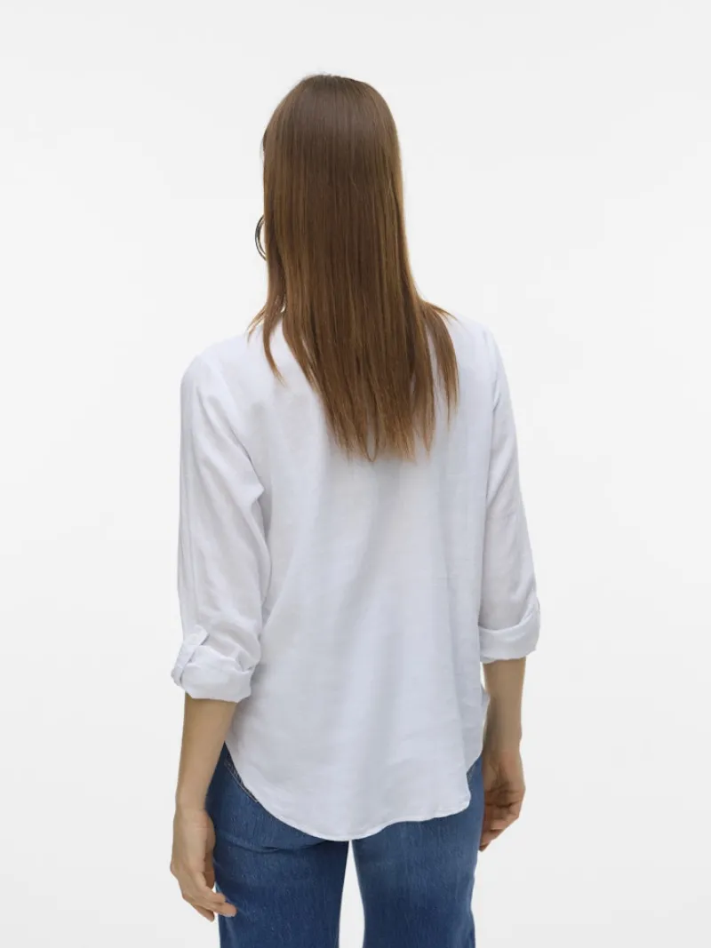 Vero Moda Blusen*VMLINN LS V-NECK SHIRT WVN NOOS Snow White