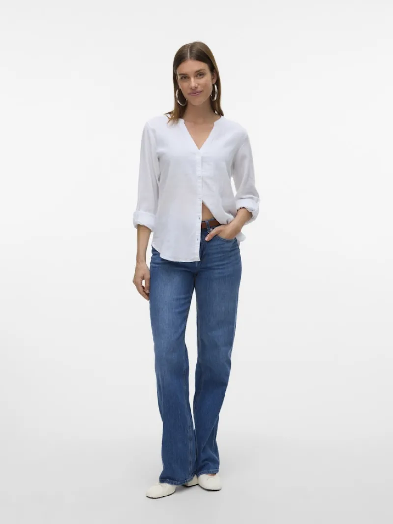 Vero Moda Blusen*VMLINN LS V-NECK SHIRT WVN NOOS Snow White