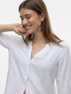Vero Moda Blusen*VMLINN LS V-NECK SHIRT WVN NOOS Snow White