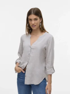 Vero Moda Blusen*VMLINN LS V-NECK SHIRT WVN NOOS moon rock