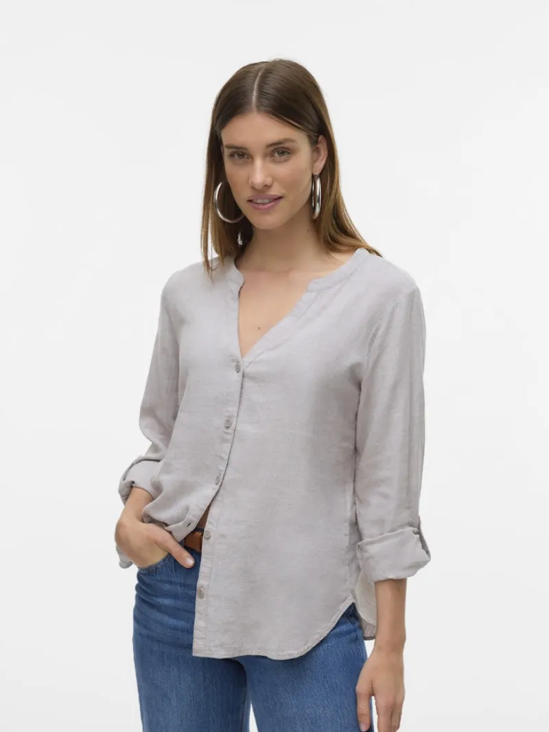 Vero Moda Blusen*VMLINN LS V-NECK SHIRT WVN NOOS moon rock
