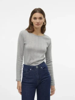 Vero Moda Shirts*VMLISA POINTELLE LS TOP JRS NOOS Light Grey Melange